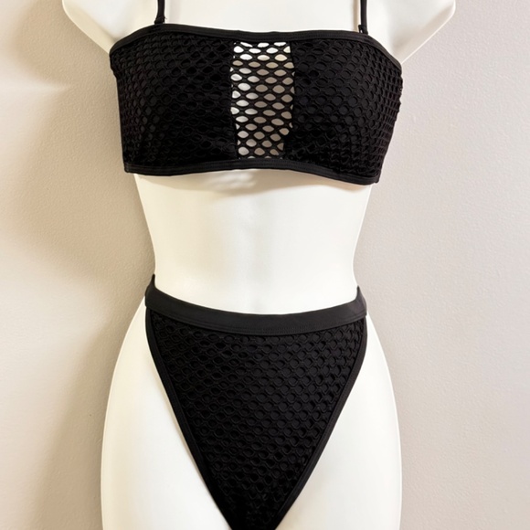 2pc Bandeau Fishnet Strapless Swimsuit NWT - Picture 2 of 4